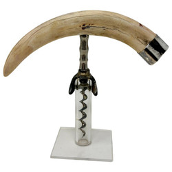 Antique American Boar's Tusk Corkscrew with Sterling Silver Mounts, Circa 1880-1890.