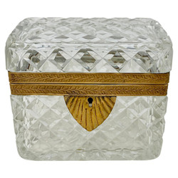 Antique French Cut Crystal Box with Bronze D'oré Mounts, Circa 1880.