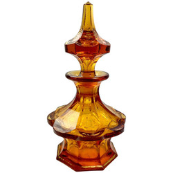Antique Austrian Cut Amber Glass Perfume Bottle with Gold-Leaf Detail Circa 1890.