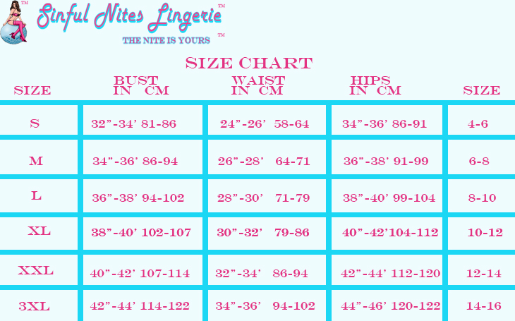 Sinful Size Chart