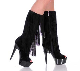 6" Micro Suede Open Toe Calf High Fringe Boot