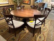 60 In. Round Wood Table & Upholstered Chairs