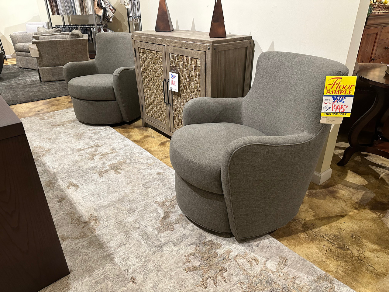 Round Gray Fabric Swivel Chair Slater's Home Furnishings Modesto