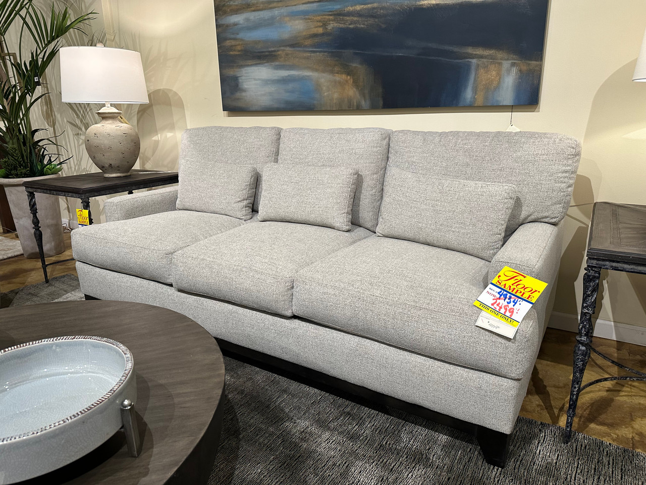 Light Gray Sofa with Kidney Pillows Slater's Home Furnishings Modesto