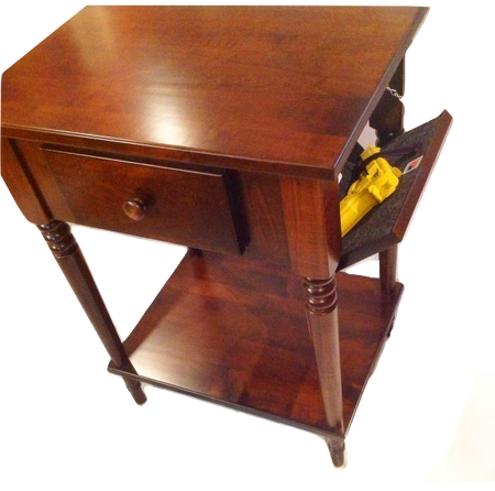 Bedside table with turned legs and secret compartments