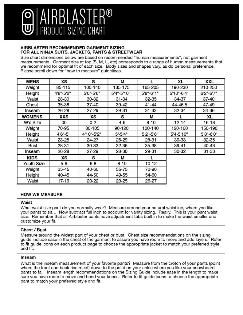 Switchback Bindings Size Chart