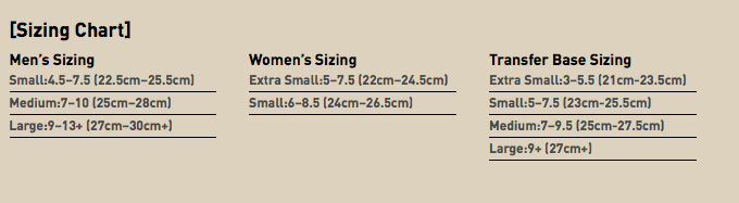 Switchback Bindings Size Chart