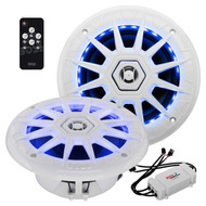 2) New Boss Audio MRGB65 6.5" 200W Boat Marine/Boat RGB LED Light Speakers White