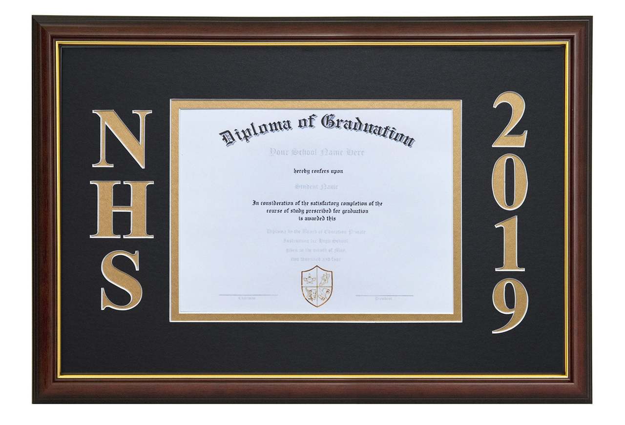 Diploma Frame W Custom Matting Horizontal Orientation Mahogany