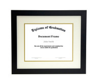 11x14 Matted Diploma Frame - Wide Satin Black - Cream and Gold Matting