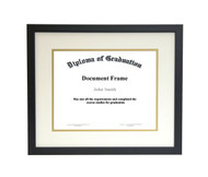 12x16 Matted Diploma Frame - Thin Satin Black - Cream with Gold Matting