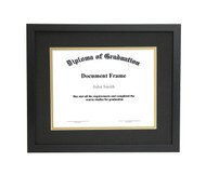7x9 Matted Diploma Frame - Thin Satin Black - Black with Gold Matting