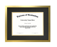 10x12 Matted Diploma Frame - Gold - Black with Gold Matting