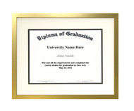 11x14 Matted Diploma Frame - Gold - Cream with Black Matting