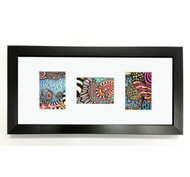 ACEO Picture Frame - fits three ATC prints - thin black wood with white matting (vertical/horizontal/vertical) 