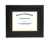 13x17 Matted Diploma Frame - Wide Satin Black - Black with Gold Matting