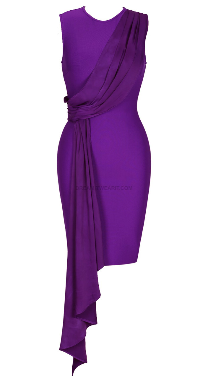Draped Chiffon Detail Midi Dress Purple - Luxe Dresses and Luxe Party ...