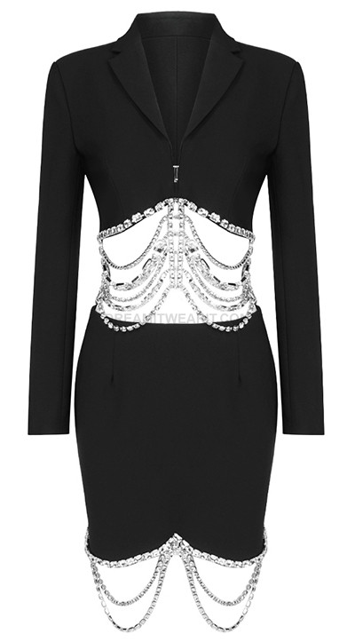 Long Sleeve Embellished Two Piece Dress Black - Luxe Dresses and ...