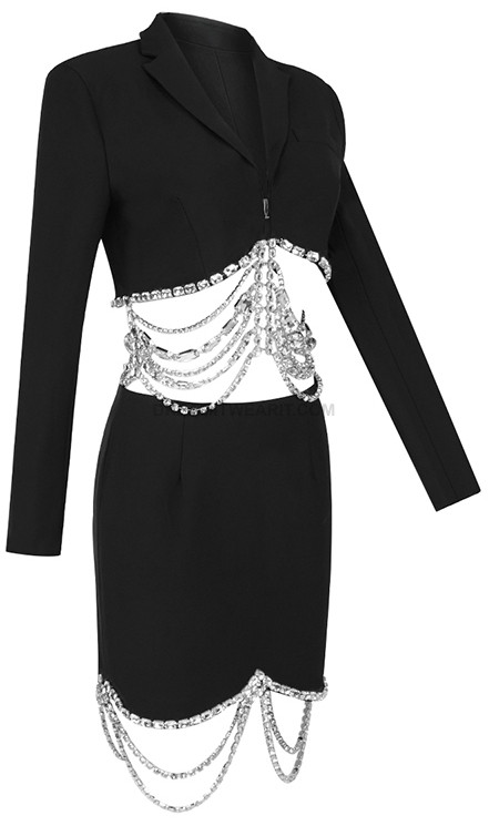 Long Sleeve Embellished Two Piece Dress Black - Luxe Dresses and ...