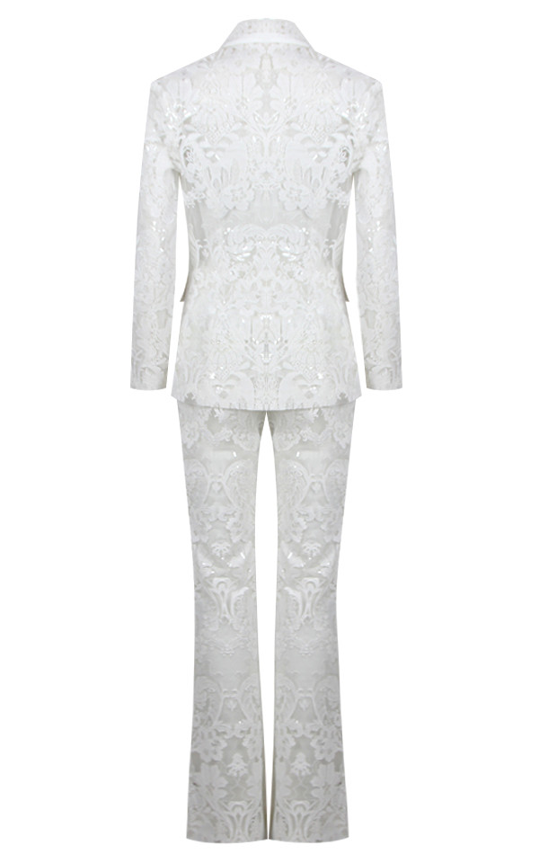 Long Sleeve Sequin Lace Suit White - Luxe Suits and Celebrity Inspired ...