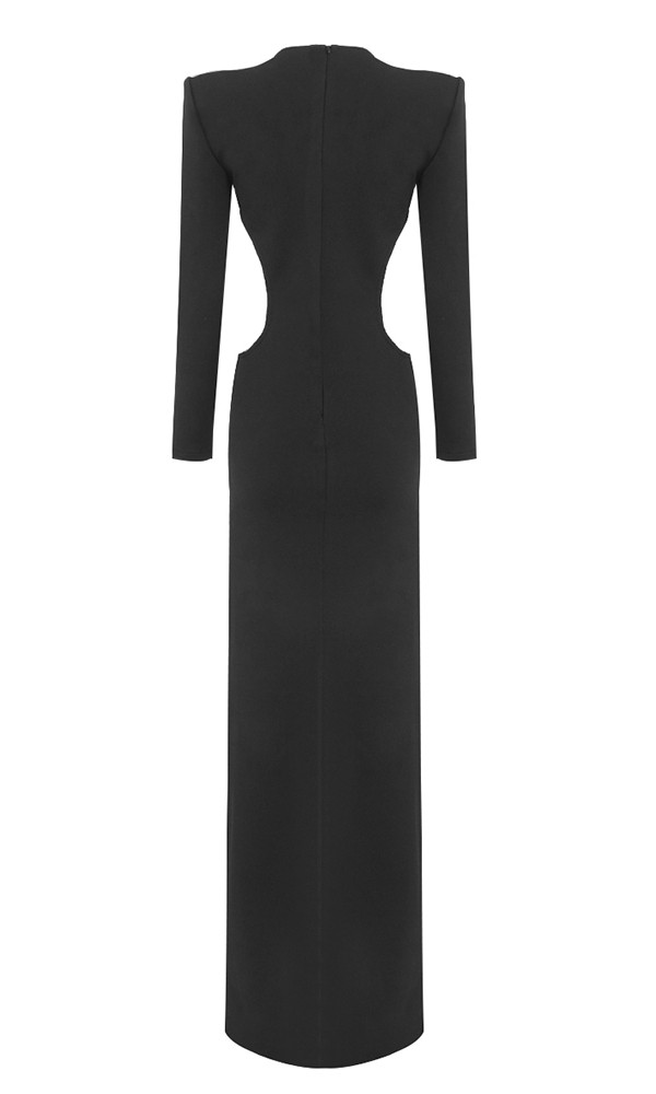 Long Sleeve Crystal Detail Maxi Dress Black - Luxe Long Sleeve Dresses ...