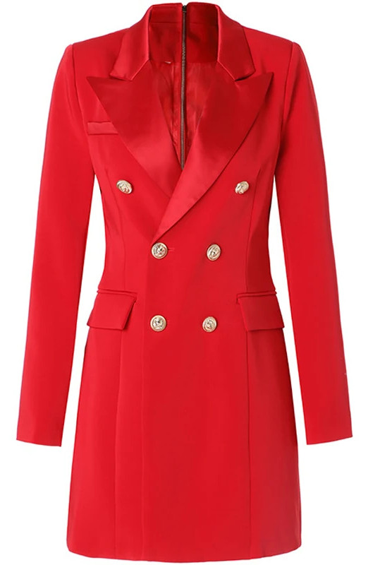Long Sleeve Satin Lapel Blazer Dress Red - Luxe Blazer