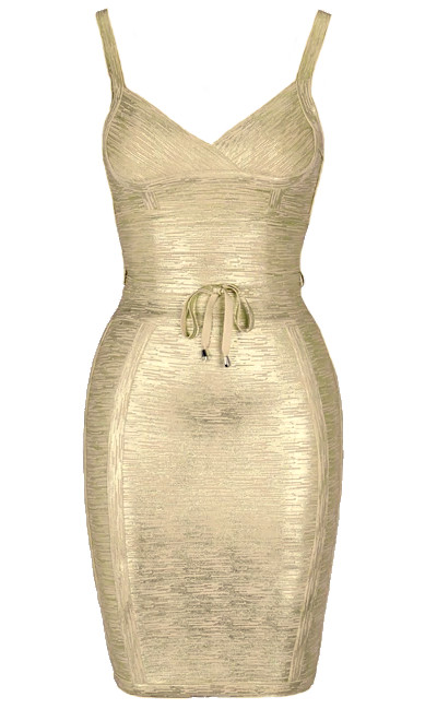 Tie Detail Woodgrain Foil Print Bandage Dress Gold - Party Dresses and ...