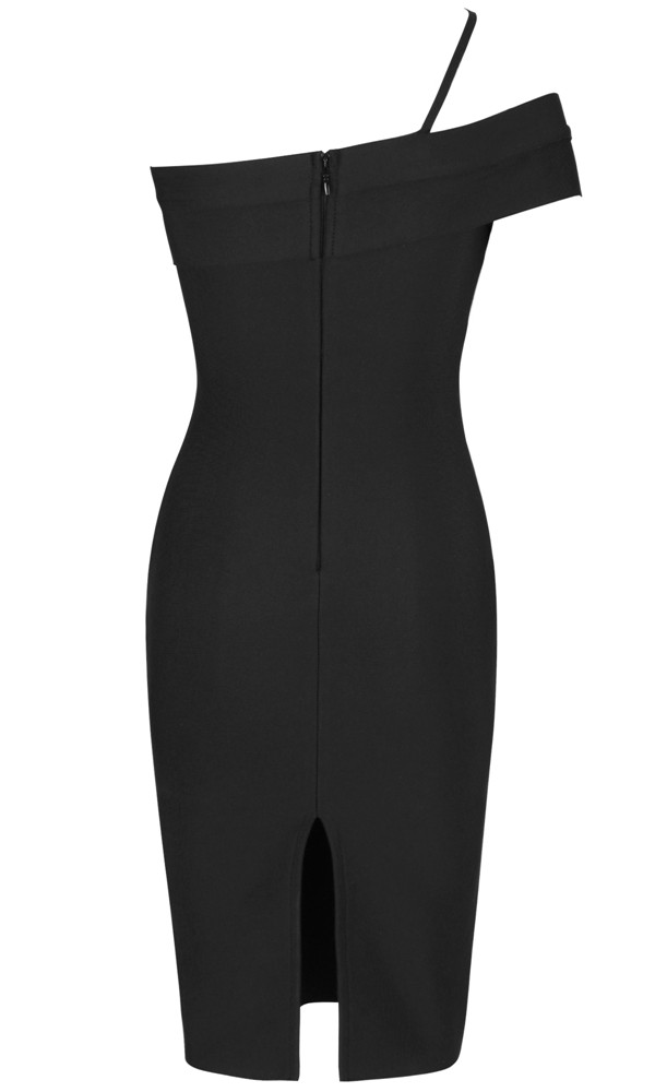 Asymmetric Bardot Midi Dress Black - Luxe Midi Dresses and Luxe Party ...
