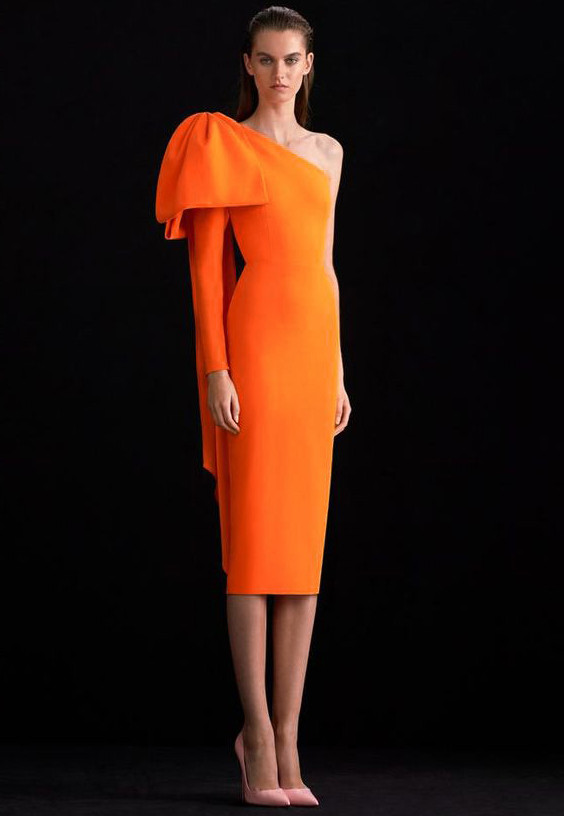 one sleeve orange dress