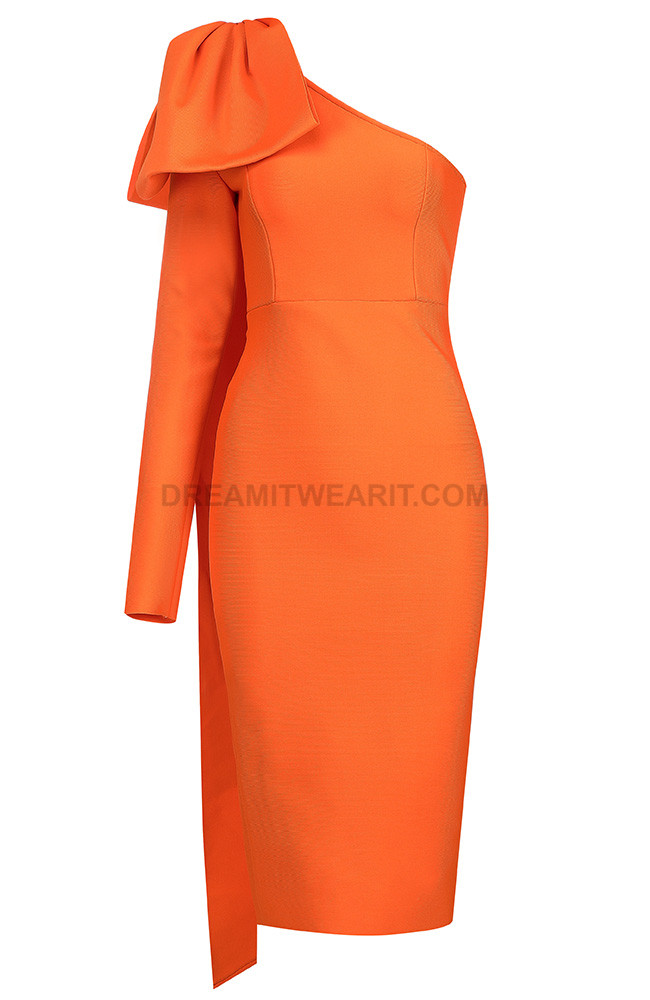 One Sleeve Midi Dress Orange - Luxe 