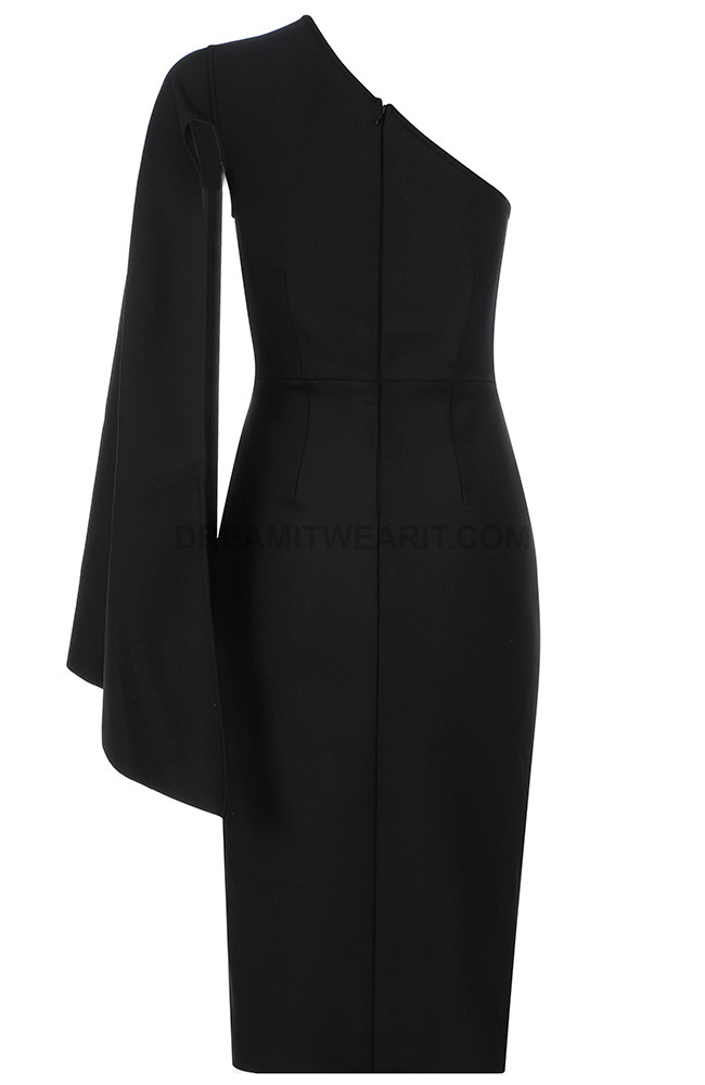 One Cape Sleeve Midi Dress Black - Luxe Dresses and Luxe Party Dresses