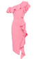 Off Shoulder Ruffle Midi Dress Pink