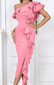 Off Shoulder Ruffle Midi Dress Pink