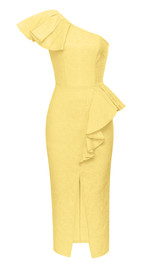 One Shoulder Ruffle Midi Dress Yellow