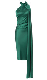 Halter Draped Midi Dress Green