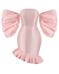 Puff Sleeve Off Shoulder Dress Pink