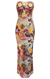 Strapless Floral Sequin Maxi Dress