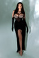 Crystal Bustier Strapless Maxi Velvet Dress Black