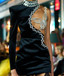 One Sleeve Embellished Velvet Dress Black
