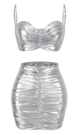 Ruched Bustier Two Piece Dress Silver