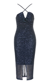 Halter Sequin Midi Dress Midnight Blue