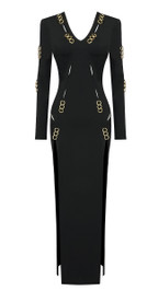 Long Sleeve Embellished Maxi Dress Black