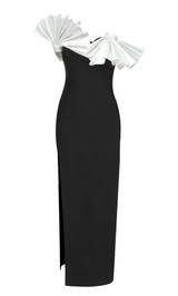 Pleated Detail Midi Dress Black White