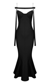 Chain Strap Bustier Mermaid Midi Dress Black