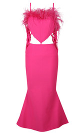 Feather Ribbed Mermaid Midi Dress Hot Pink