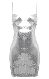 Cut Out Detail Sequin Dress Silver
