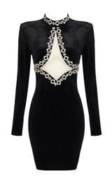 Long Sleeve Crystal Velvet Dress Black