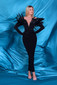Feather Crystal Maxi Velvet Dress Black