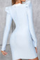 Puff Long Sleeve Dress Blue White