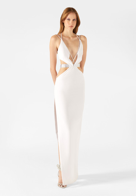 Halter Strappy Crystal Maxi Dress White